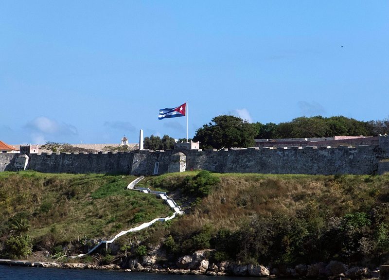 Havana old fortress with Cuban flag