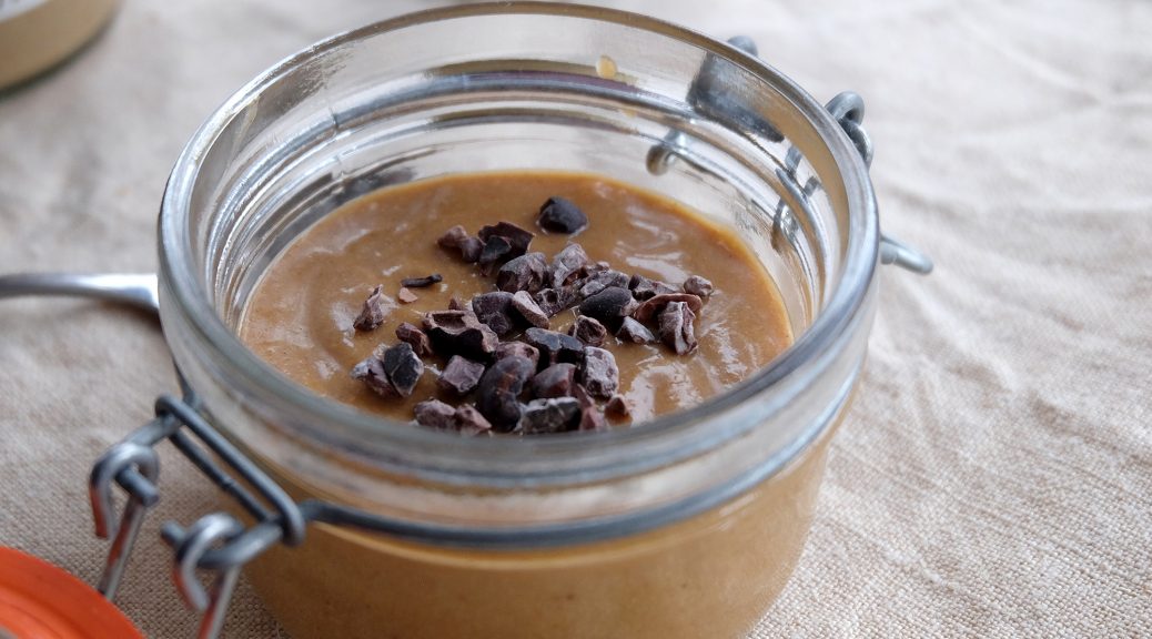 Peanut butter mousse pudding in a small glass jar