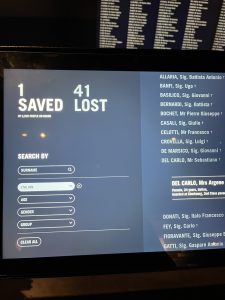 Digital display of the names of the victims of the Titanic at Belfast Titanic museum